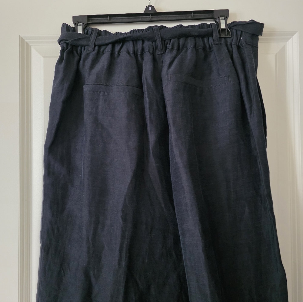 Halston Linen Blend Tie Wideleg Trousers Womns L Preppy Coastal Minimalist Chic - Picture 3 of 9